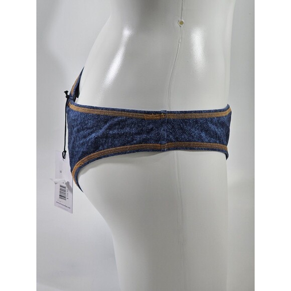 MDS Women's L We Wore What Delilah Denim Flatlock Bikini Bottom High Cut V NEW - Picture 2 of 4